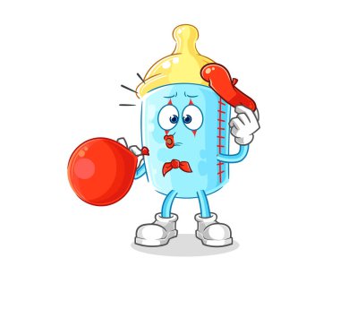 the baby bottle pantomime blowing balloon. cartoon mascot vector
