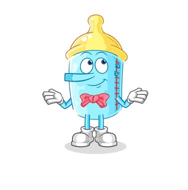 the baby bottle lie like Pinocchio character. cartoon mascot vector