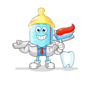 the baby bottle dentist illustration. character vector
