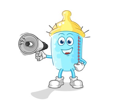 the baby bottle holding hand loudspeakers vector. cartoon character