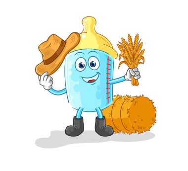 the baby bottle farmer mascot. cartoon vector