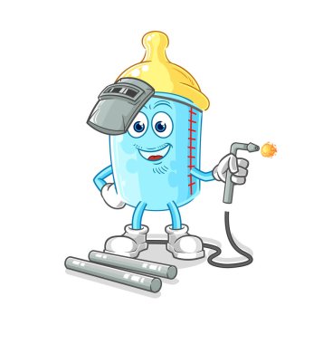 the baby bottle welder mascot. cartoon vector