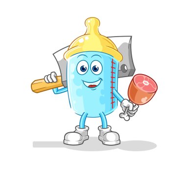 the baby bottle Butcher illustration. character vector
