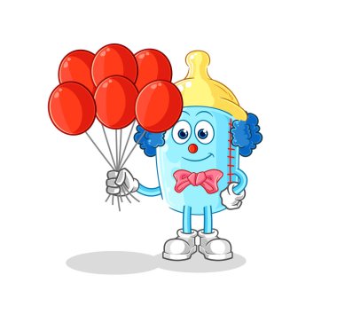 the baby bottle clown with balloons vector. cartoon character