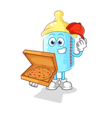 the baby bottle pizza delivery boy vector. cartoon character