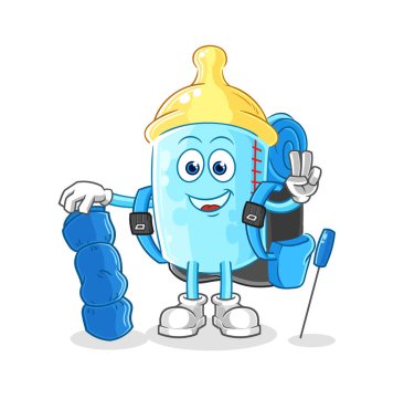 the baby bottle go camping mascot. cartoon vector