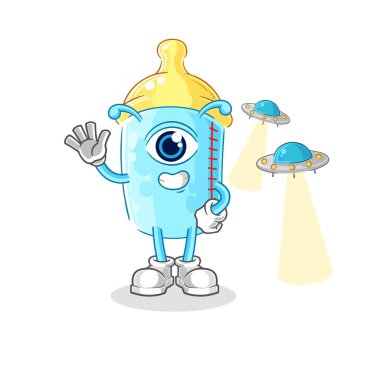 the baby bottle alien cartoon mascot vector