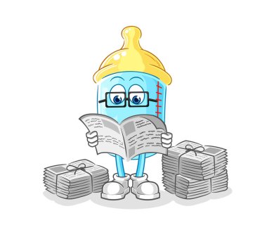 the baby bottle read newspaper cartoon. character vector