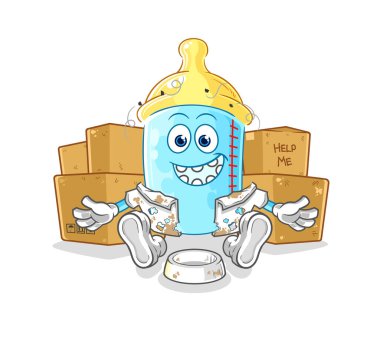 the baby bottle homeless character. cartoon mascot vector