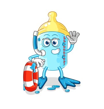 the baby bottle swimmer with buoy mascot. cartoon vector