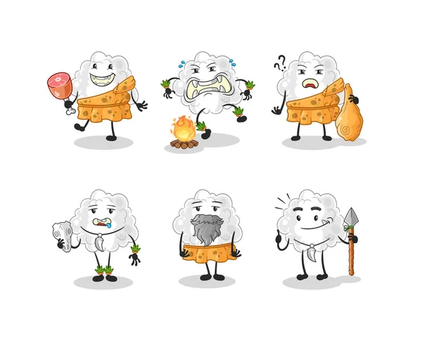 Cloud Primitive Man Group Character Mascot Vector — Stock Vector