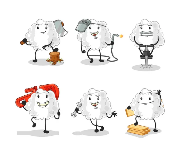 Cloud Worker Set Character Cartoon Mascot Vector — Stock Vector