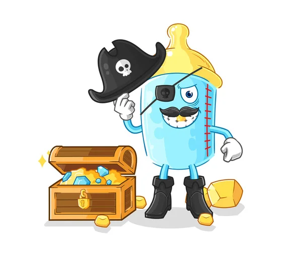 Baby Bottle Pirate Treasure Mascot Cartoon Vector — Stockvektor
