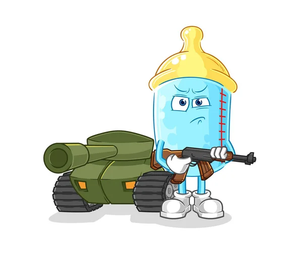 Baby Bottle Soldier Tank Character Cartoon Mascot Vector — Stock Vector