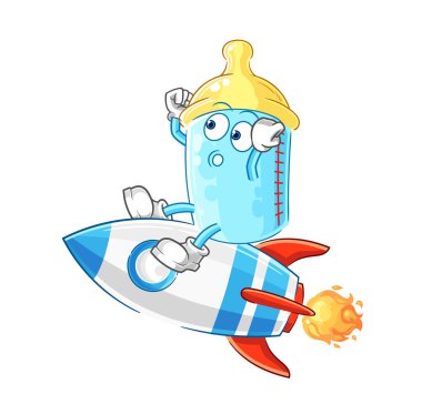 the baby bottle ride a rocket cartoon mascot vector