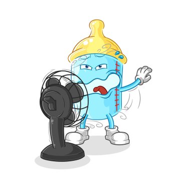 the baby bottle with the fan character. cartoon mascot vector