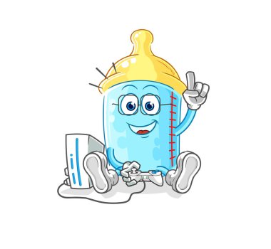 the baby bottle playing video games. cartoon character