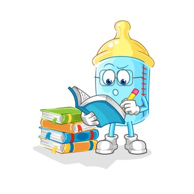 the baby bottle studying mascot. cartoon vector