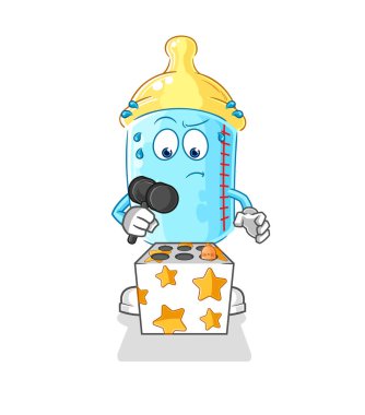the baby bottle play whack a mole mascot. cartoon vector