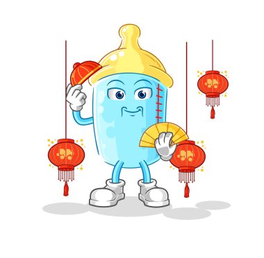 the baby bottle Chinese with lanterns illustration. character vector
