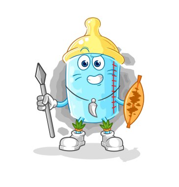 the baby bottle african tribal fighter mascot. cartoon vector