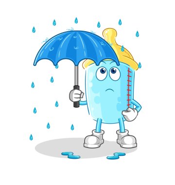 the baby bottle holding an umbrella illustration. character vector