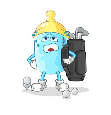 the baby bottle with golf equipment. cartoon mascot vector