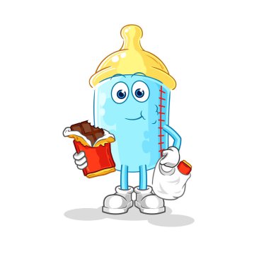 the baby bottle eat chocolate mascot. cartoon vector