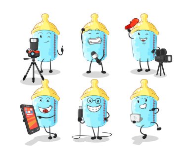 the baby bottle technology group character. cartoon mascot vector