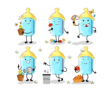 the baby bottle save the earth group. cartoon mascot