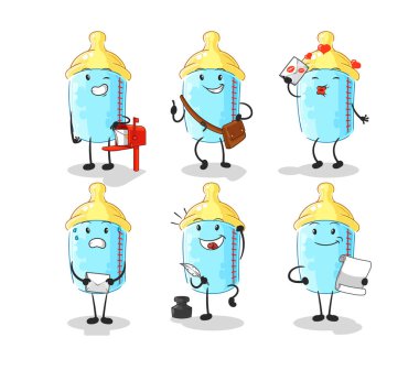 the baby bottle postman set character. cartoon mascot vector