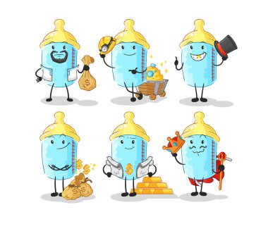 the baby bottle rich group character. cartoon mascot vector