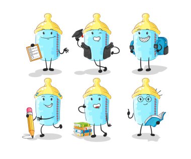 the baby bottle education set character. cartoon mascot vector
