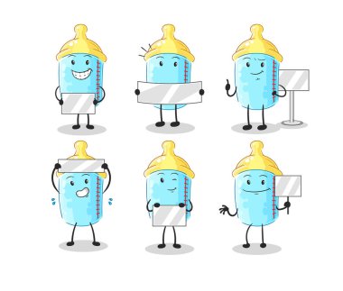 the baby bottle holding board group character. mascot vector