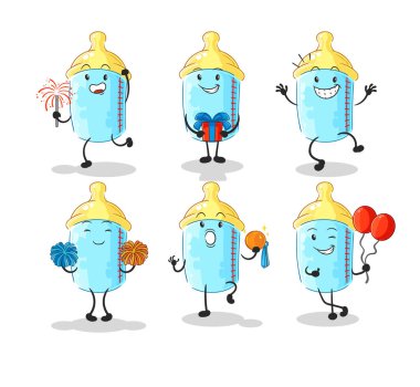 the baby bottle celebration set character. cartoon mascot vector