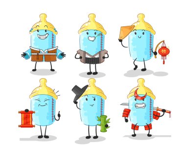the baby bottle asian culture set . cartoon mascot vector