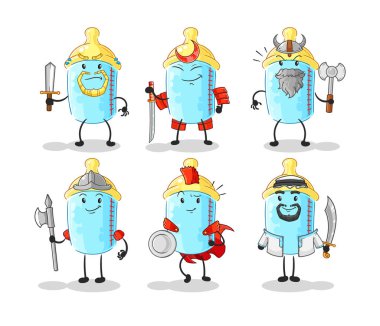 the baby bottle warrior group character. cartoon mascot vector