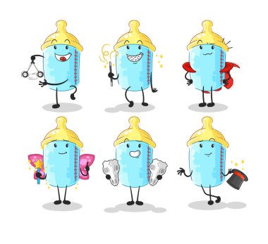 the baby bottle magic group character. cartoon mascot vector