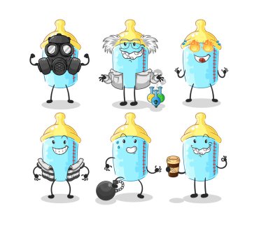 the baby bottle villain group character. cartoon mascot vector