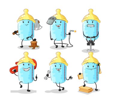 the baby bottle worker set character. cartoon mascot vector