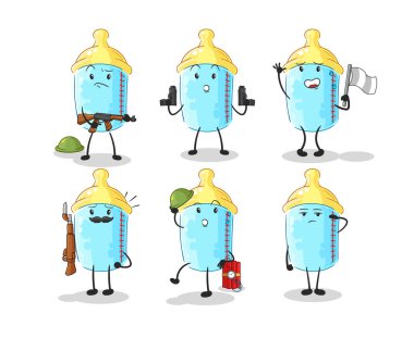 the baby bottle troops character. cartoon mascot vector