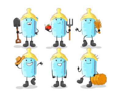 the baby bottle farmer group character. cartoon mascot vector