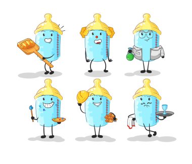 the baby bottle profession set character. cartoon mascot vector