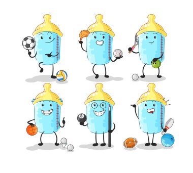 the baby bottle sport set character. cartoon mascot vector