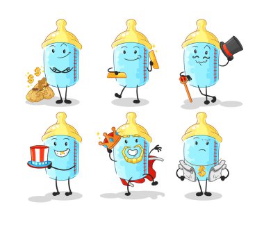 the baby bottle rich character. cartoon mascot vector