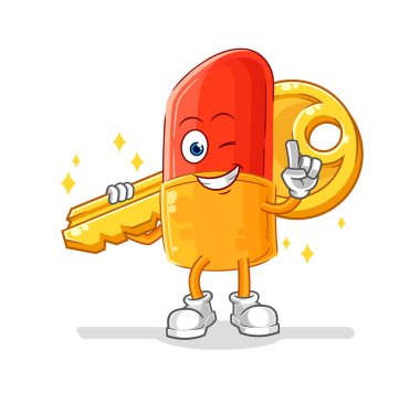 the lipstick carry the key mascot. cartoon vector