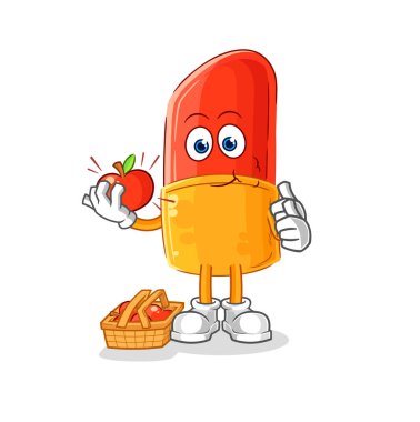 the lipstick eating an apple illustration. character vector