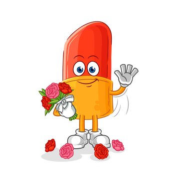 the lipstick with bouquet mascot. cartoon vector
