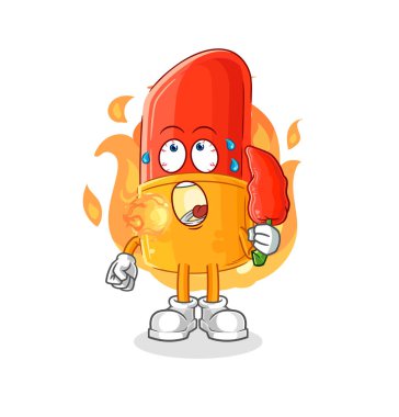 the lipstick eat hot chilie mascot. cartoon vector