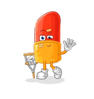 the lipstick sick with limping stick. cartoon mascot vector